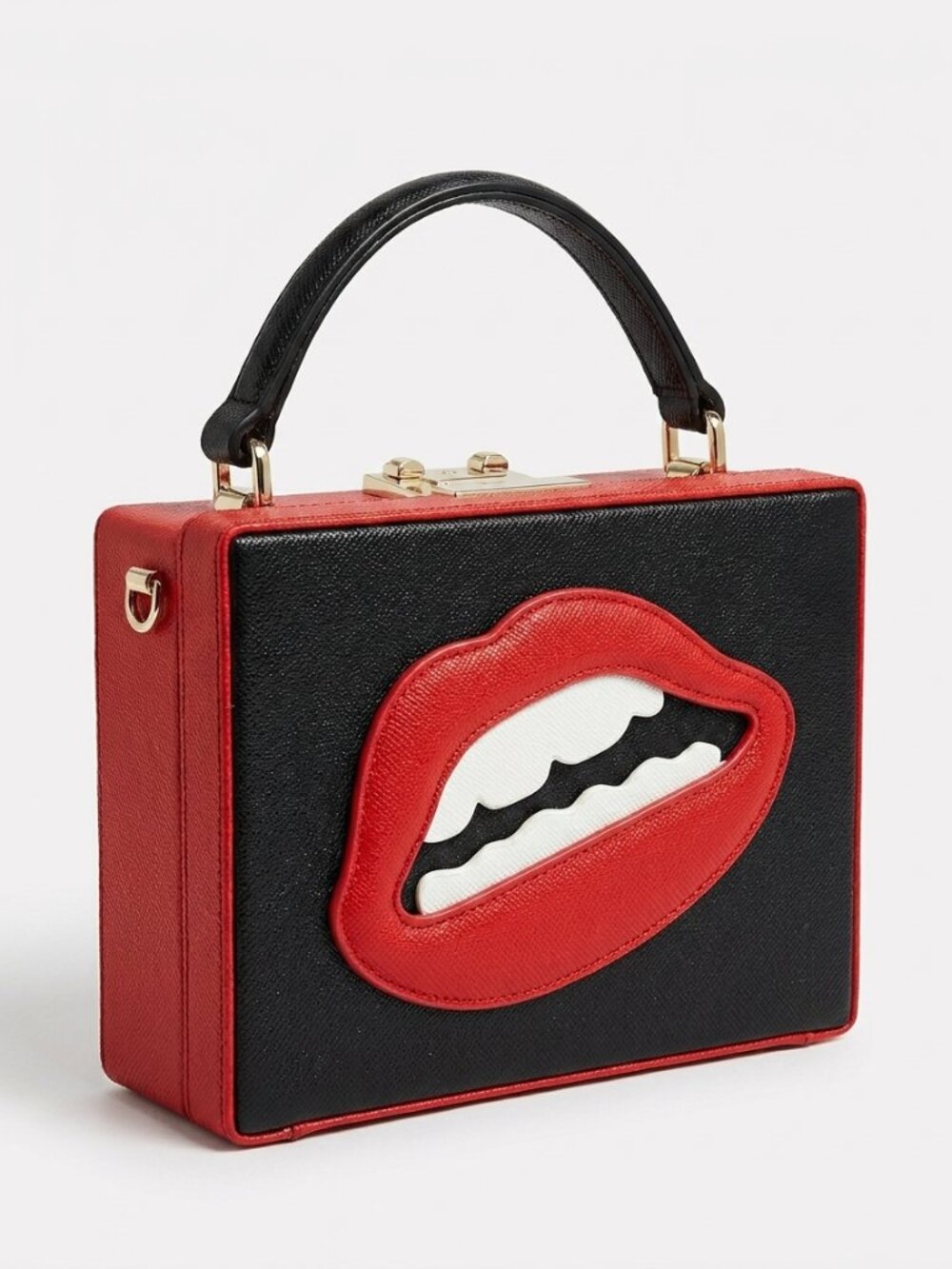 Novelty Lips Box Bag Black Red Lip Crossbody Clutch Pop Art Purse